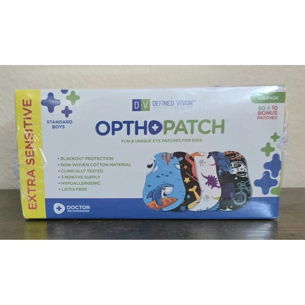 OPTHOPATCH Kids Adhesive Eye Patches Standard Boys Design [90 + 10] New Sealed